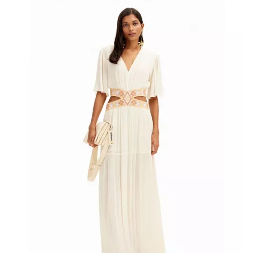 Desigual Cream Maxi Dress with Tan Accents